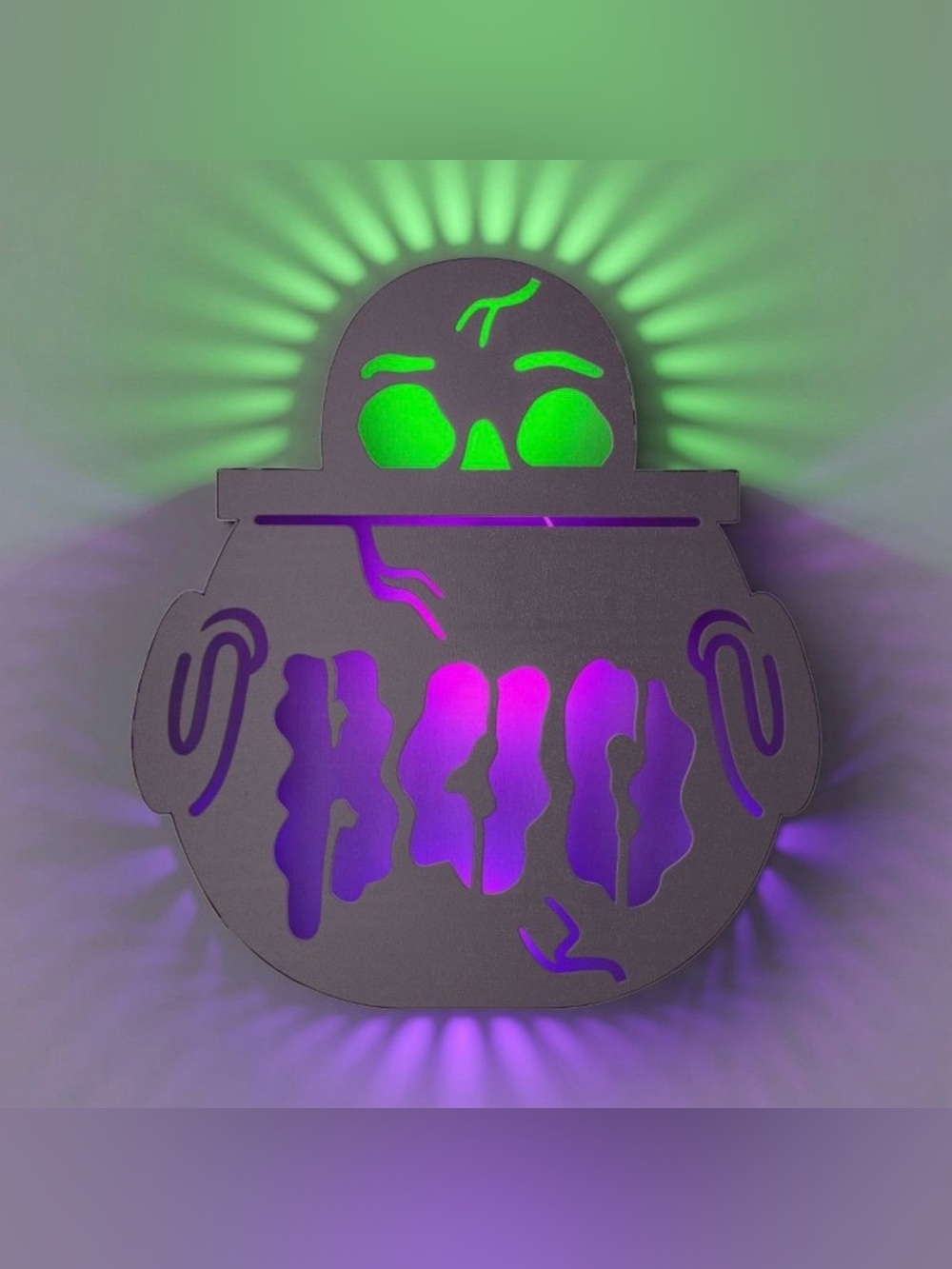NWT Target Hyde and EEK! Halloween 12" Cauldron Boo Skull Sign Purple Green LED